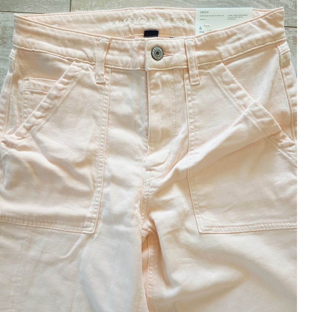 American Eagle 6 Super High-Rise Baggy Wide Leg Jeans Pale Pink 28W NWT - Picture 12 of 16